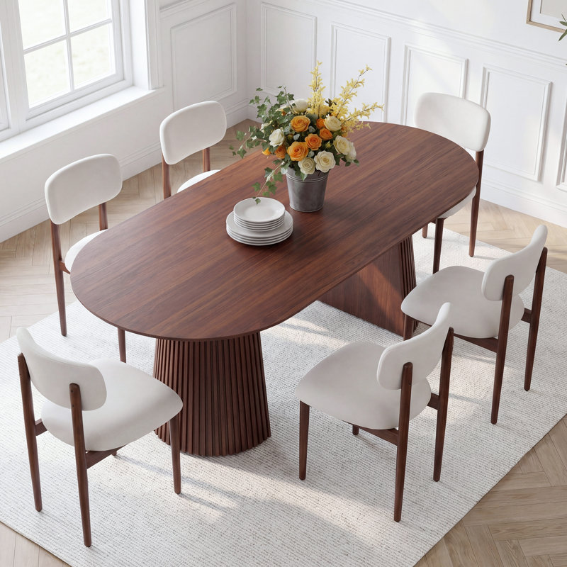 Ensemble repas pour 6 personnes Hulse, Noyer, Crème/noir