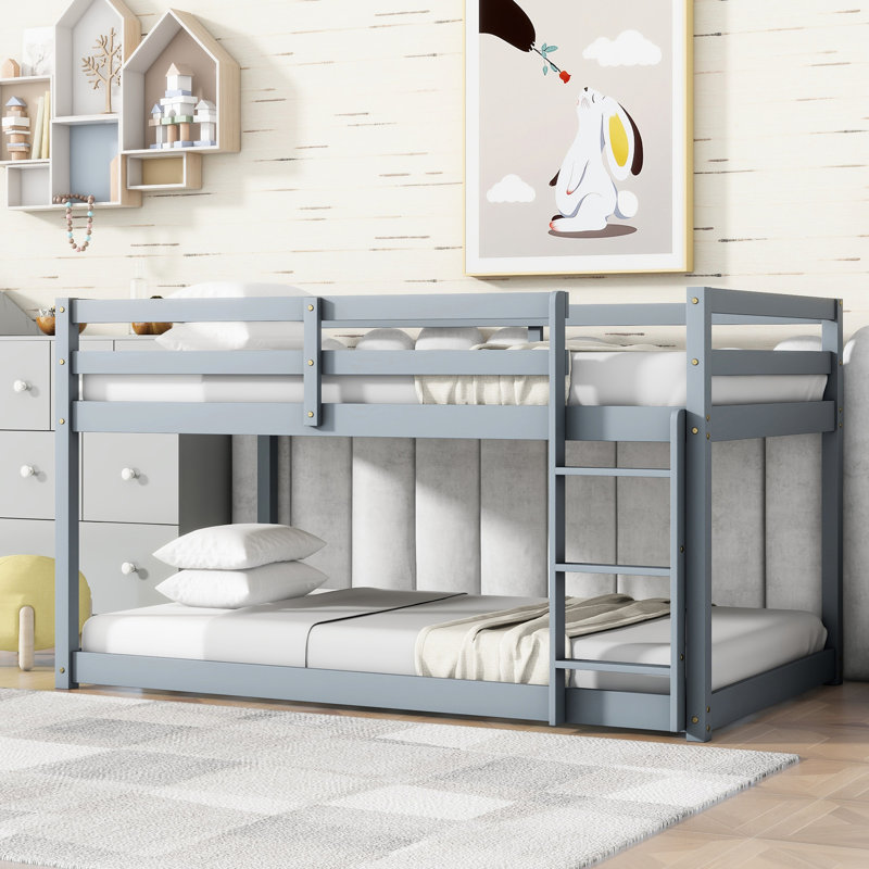 Lit mezzanine simple en bois de caoutchouc gris avec design contemporain pour tous les intérieurs, gris, fabriqué à partir de matériaux pour une chambre à coucher de longue durée