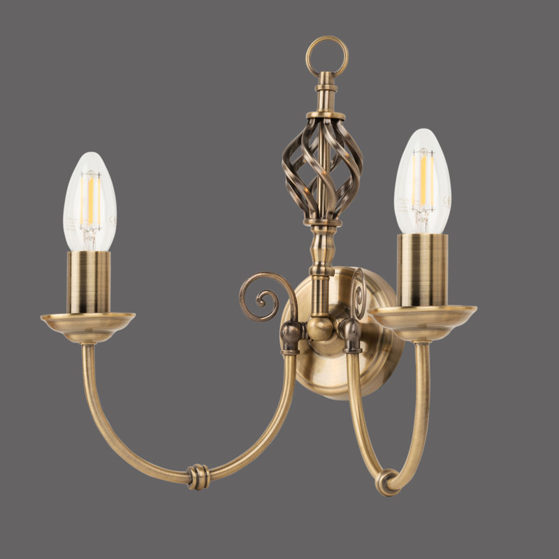 Garden 2-Light Dimmable Antique Brass Candle Candelabra Style Wall Light