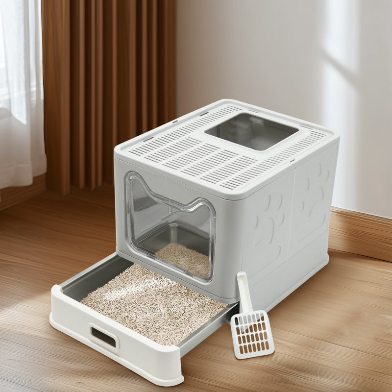 Stainless Steel Enclosed Cat Litter Box With Scoop