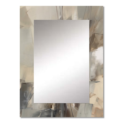 Abstract Design Shapes I - Abstract Collages Mirror, Beige Decorative Wall Mirror, Printed Metal Art