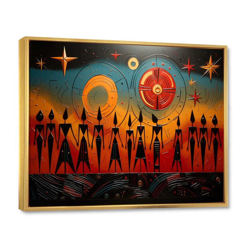 Khoat " African Tribal Rhythms VI ", Gold Floater Framed, 30" H x 40" W x 1.5" D