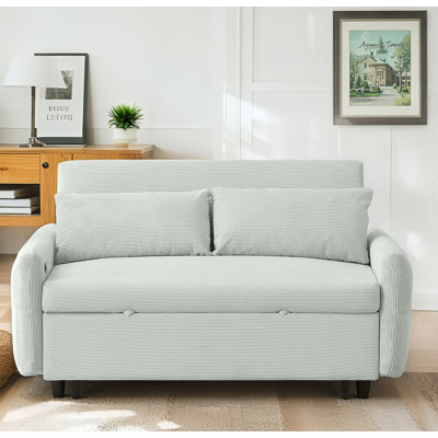 Convertible Pull-Out Sofa Bed with USB 2-Seat Loveseat Sleeper Couch Corduroy for Small Spaces