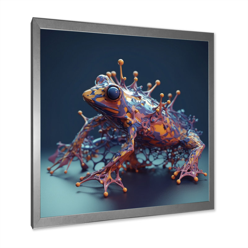 Impression sur toile 3D, grenouille néon, H 30 po x l 30 po x P 1 po, Cadre photo argenté
