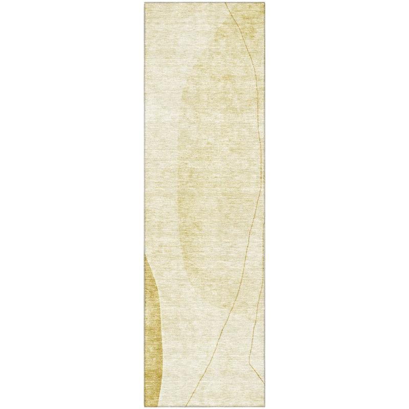 Premium Machine Washable Prisco Gold Rug, Runner 2'3" x 7'6"