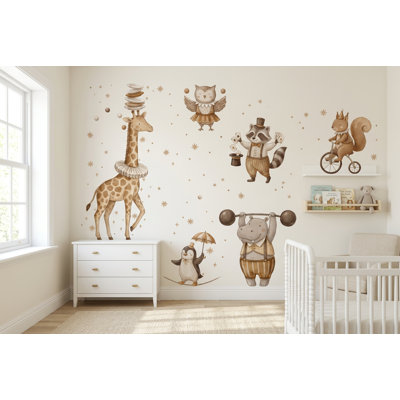 Circus Animals Peel and Stick Vinyl Wall Decal for Nursery Decor