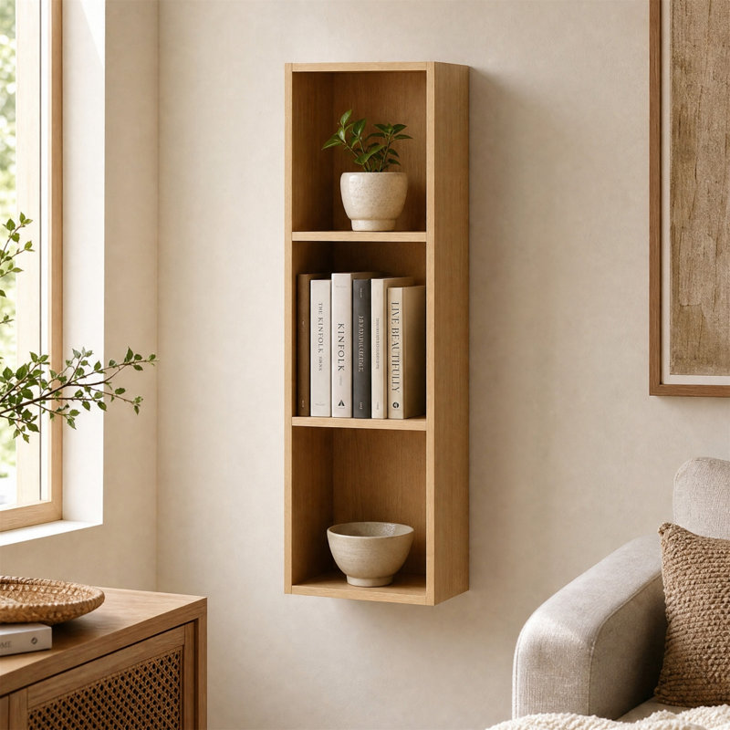 12" Wall Mounted 3-Tier Bathroom Cabinet, Space-Saving Wall Rack, Natural