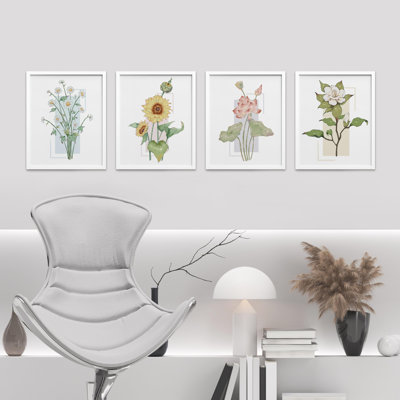 Bouquet de fleurs sauvages colorées - ensemble de 4 reproductions de cadres photo