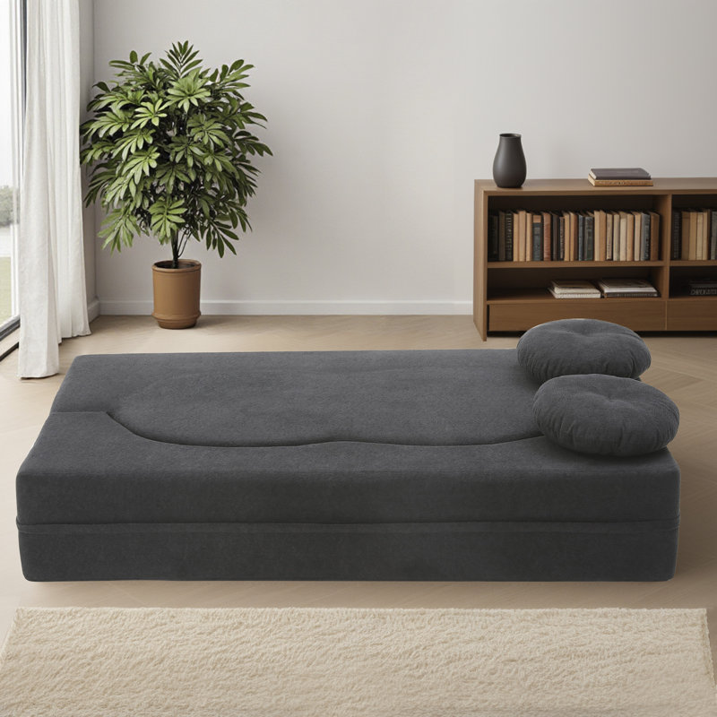 Canapé-lit pliant convertible 75 po Lozena Boneless, canapé-lit simple avec coussin, causeuse à compression moderne pour plancher et futon en tissu de velours, aucun assemblage requis