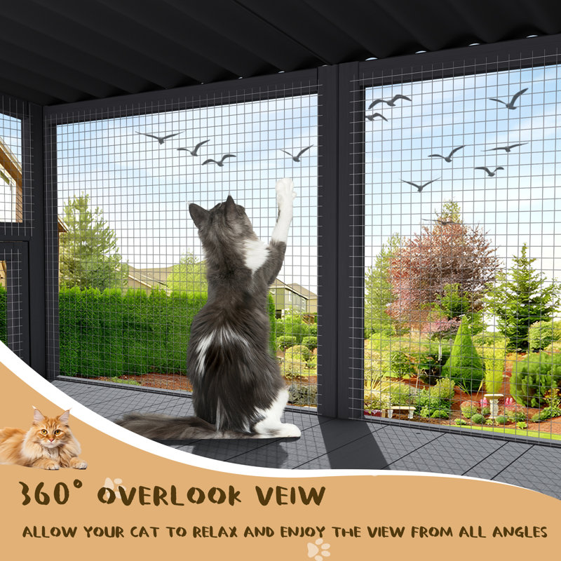 2PCS Cat Catio,Cat Window Perch for Large Indoor Cats - Expandable Wooden Cat Window Box Enclosure for Multi Cats, Grey