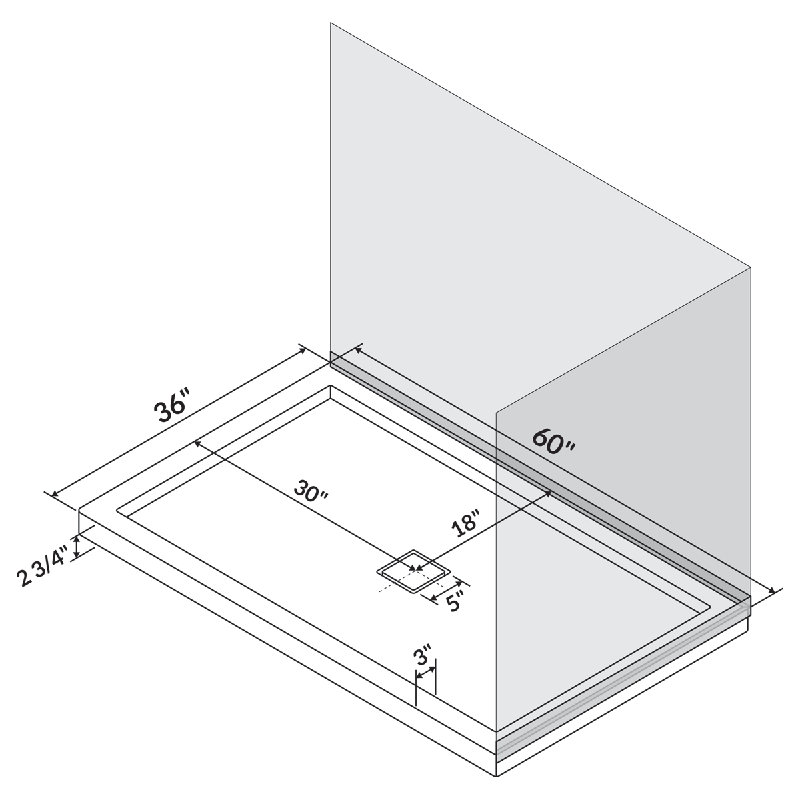 60'' White Acrylic Rectangular Double Threshold Shower Base