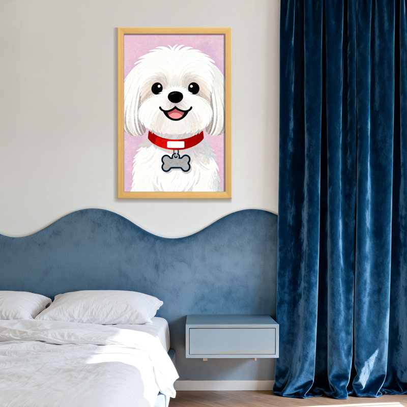 Animaux - chien blanc mignon avec collier rouge et étiquette en os, H 18 po x l 12 po, Toile tendue, Ne s’applique pas