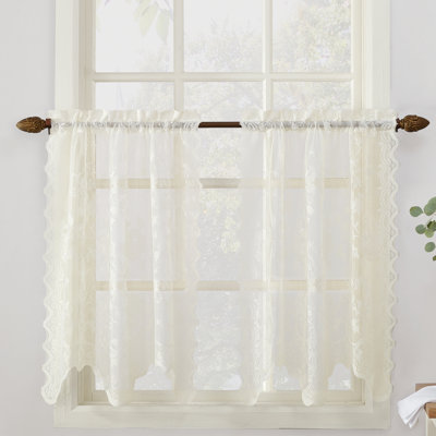 Alejo Floral Lace Sheer Rod Pocket Kitchen Curtain Tier Pair