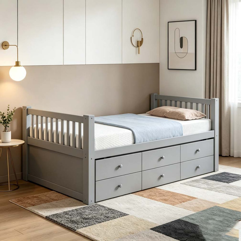 Lit de jour avec couchette et tiroirs, Grey, Lit simple