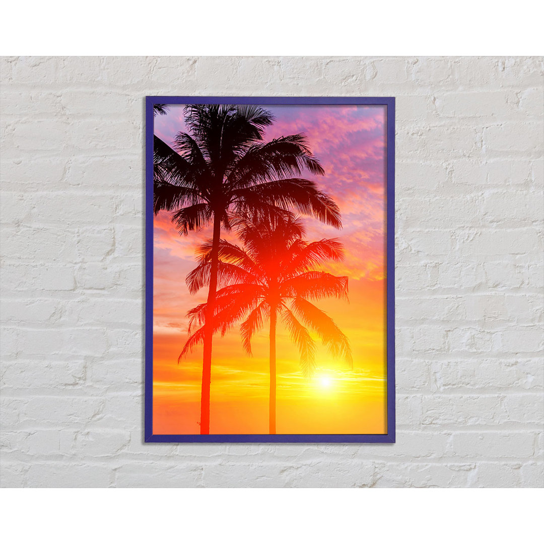 Gerahmtes Wandbild Sunset Palm Trees