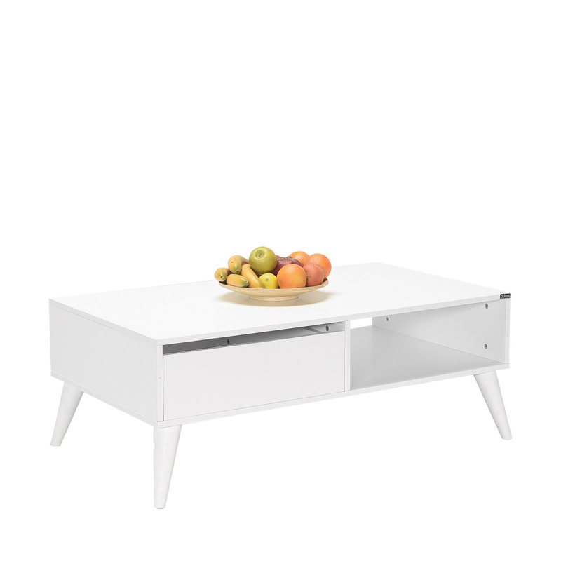 Modern Coffee Table, Diamond White, 43.3 x 16.5 x 25.6 inches | 100% Melamine Coated Particle Board, Thickness: 0.6 inches | Stylish Scandinavian Design, Perfect for Living Room or Office, Durable & Elegant