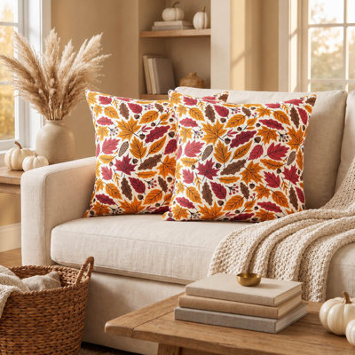 2 Piece 18 x 18 Inch Cotton Fall Garden Throw Pillow Cover Set