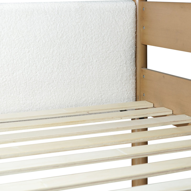 Lit mezzanine simple naturel avec bureau et espace de vie confortable - Esthétique de chambre à coucher rembourrée