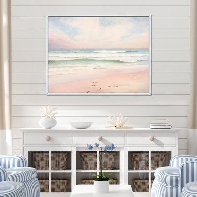 «Ocean Tranquility Tender Pink Pastel Sunrise I - Coastal Beach», art mural