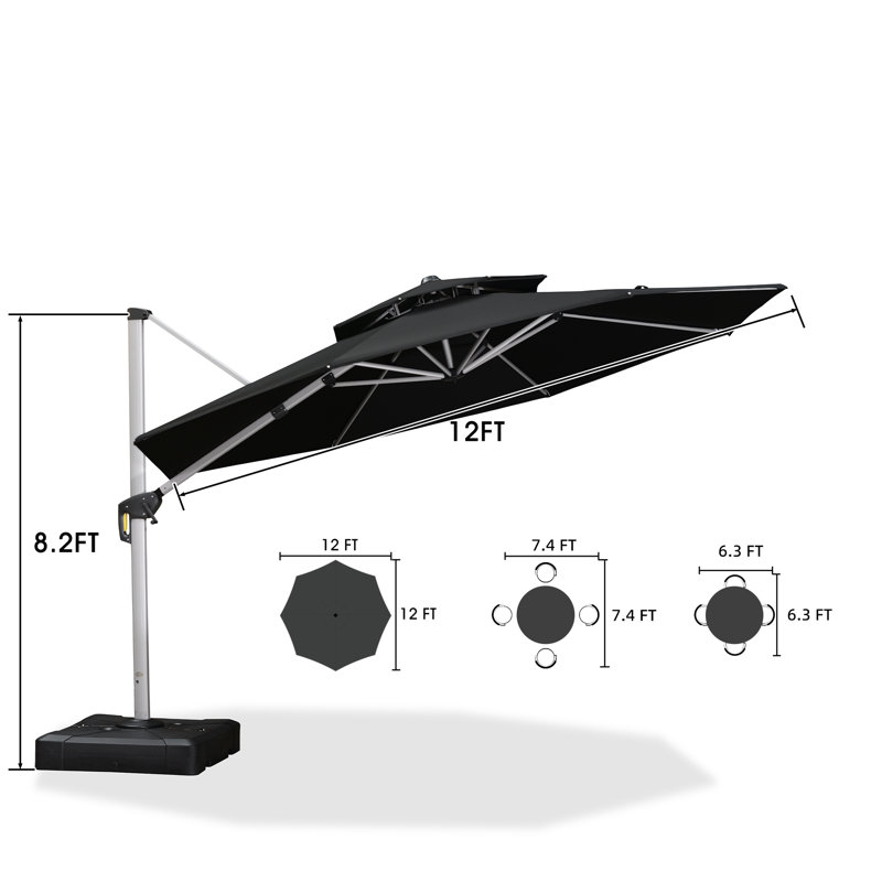 Parasol en porte-à-faux 12 pi, Noir