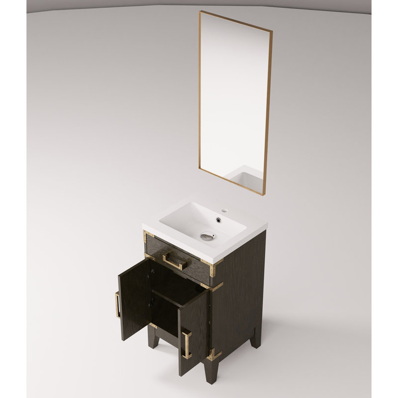 18 po De salle de bain en chêne brun avec comptoir en acrylique et intérieur spacieux, Chêne brun