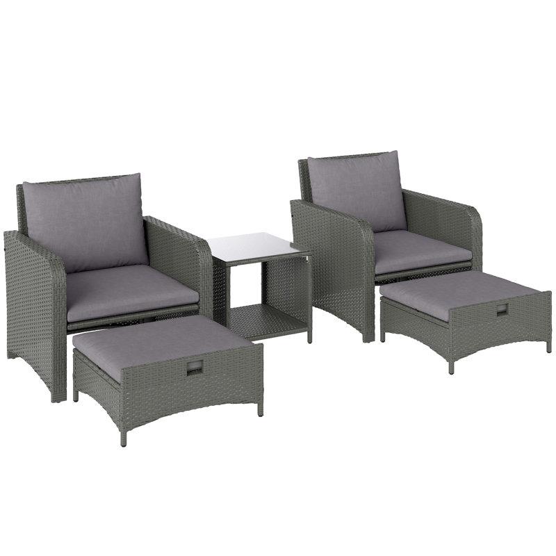 Wicker 4 - Person Garden Lounge Set with Cushions, Grey