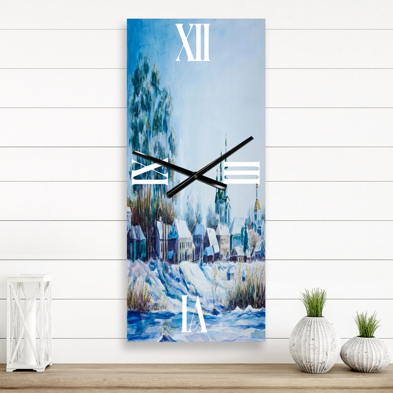 Petite ville en hiver - Horloge murale traditionnelle, Petit