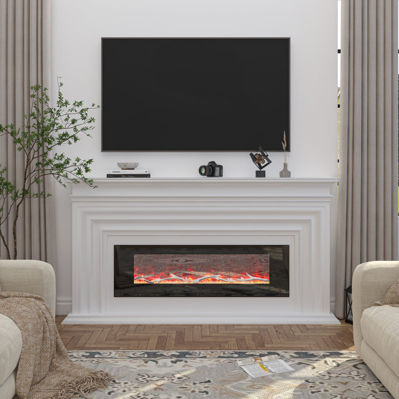 Wall-Mounted Electric Fireplace, 17.72" H x 60" W x 5.4" D
