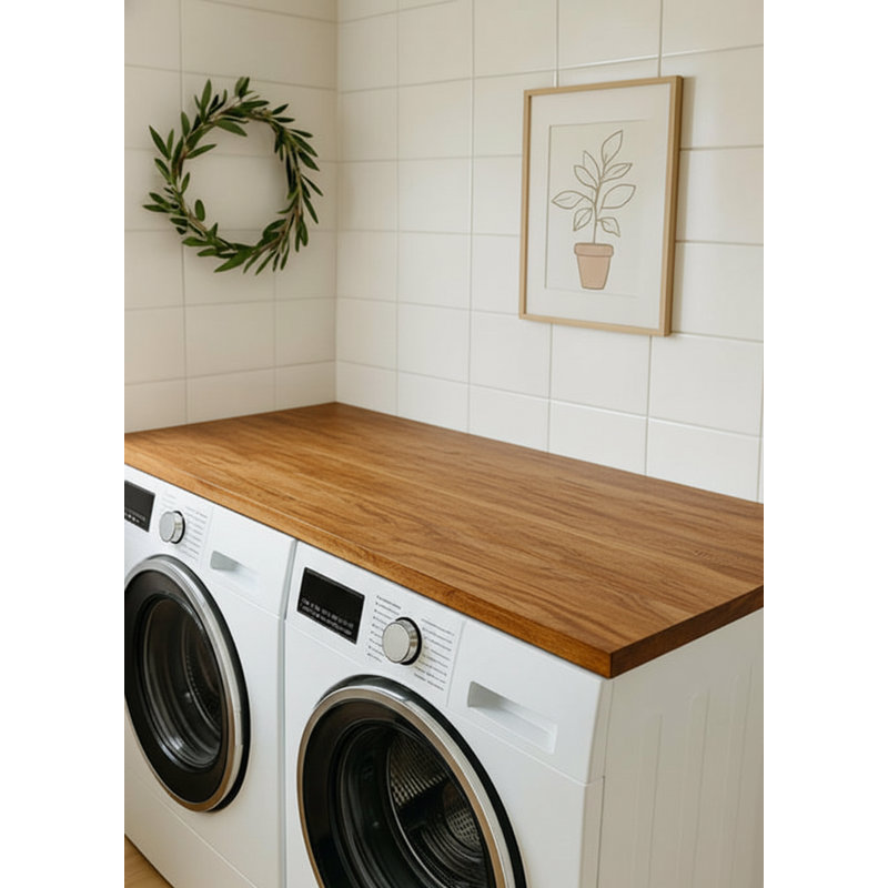 Wooden Washer And Dryer Top: Custom Laundry Room Countertop Handcrafted To Fit 60" X 32"  English Chestnut, Natural