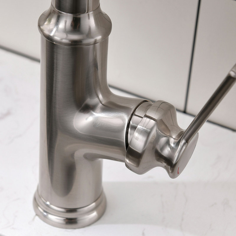 Robinet de cuisine contemporain en nickel brossé, rétractable, largeur de 13 paquets, chaud et froid, poids élégant de 6,8 lb, rotation à 360 degrés, moderne