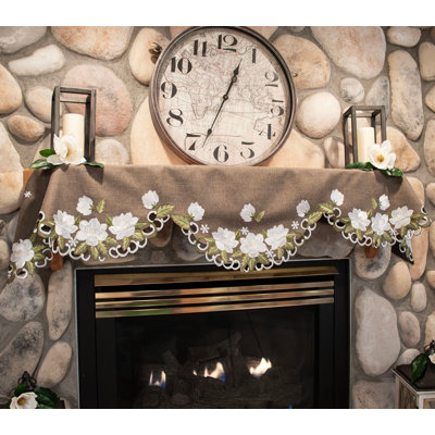 Magnolia on Brown Mantel Scarf (19"x90")