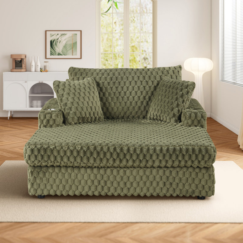  Chaise longue 58 po, canapé-lit moelleux avec 2 coussins pour le salon, velours côtelé, vert