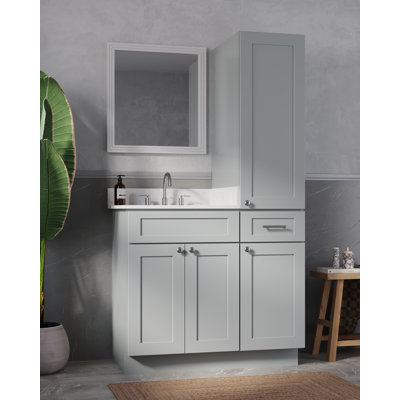 Disar 39'' Single Bathroom Vanity With Right Linen Tall Cabinet Dovetail Solid Wood Drawer Carrara Quartz Top