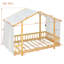 Lit plateforme simple avec baldaquin en tissu transparent et guirlande lumineuse-804243502
