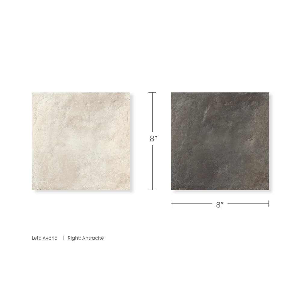 Autumn Essentials Checkerboard 8X8 Porcelain Tile, Ivory/Graphite