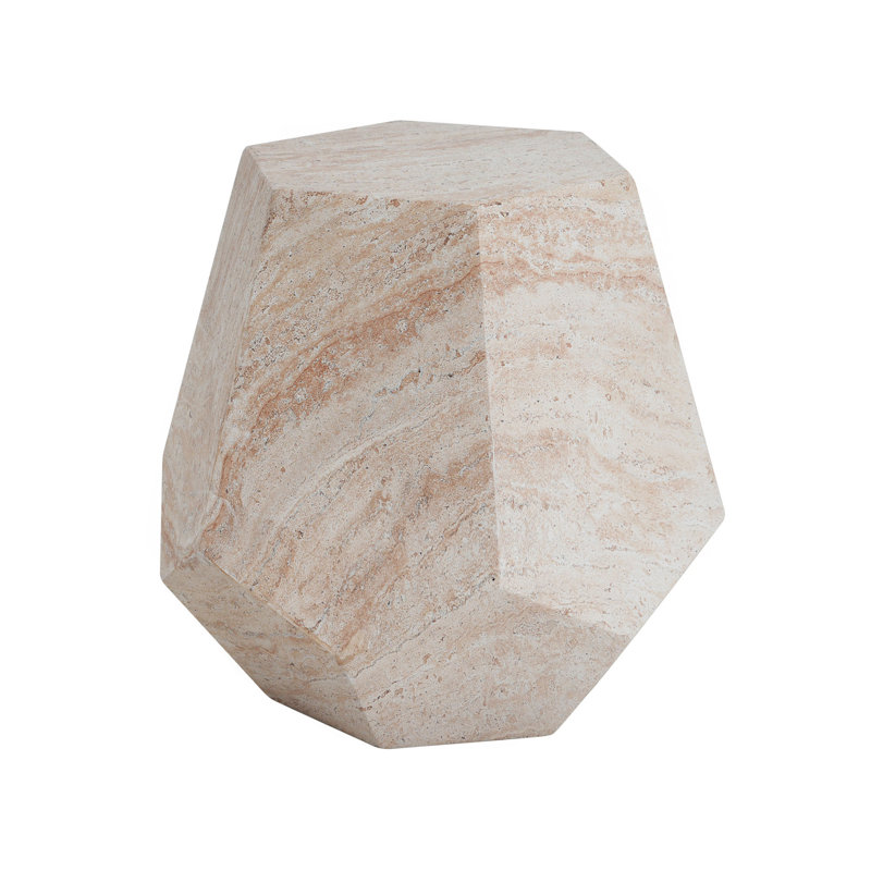 Table d'appoint extérieure / intérieure en béton léger, table d'appoint hexagonale ronde en travertin