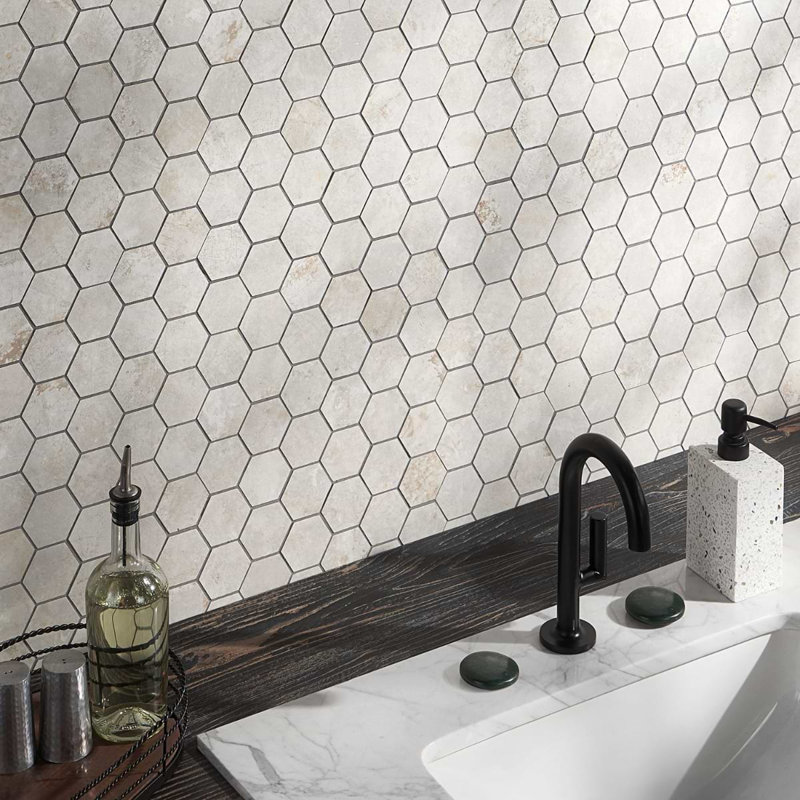 Portrait 2" Hex Matte Porcelain Mosaic, Ivory