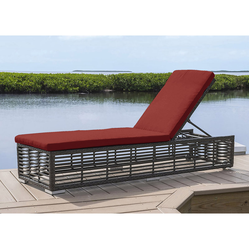 Graphite Outdoor Metal Chaise Lounge with Cushions, Canvas Jockey Red Sunbrella® Canvas