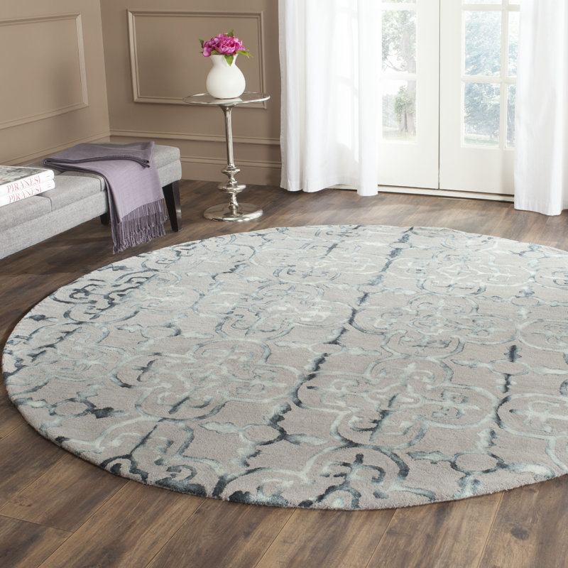 Budde Hand Tufted Wool Geometric Rug, Round 7'