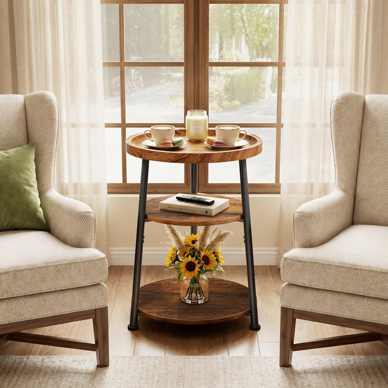 Table d'appoint ronde à 3 niveaux, 40 cm x 63 cm de hauteur, brun rustique, Brown