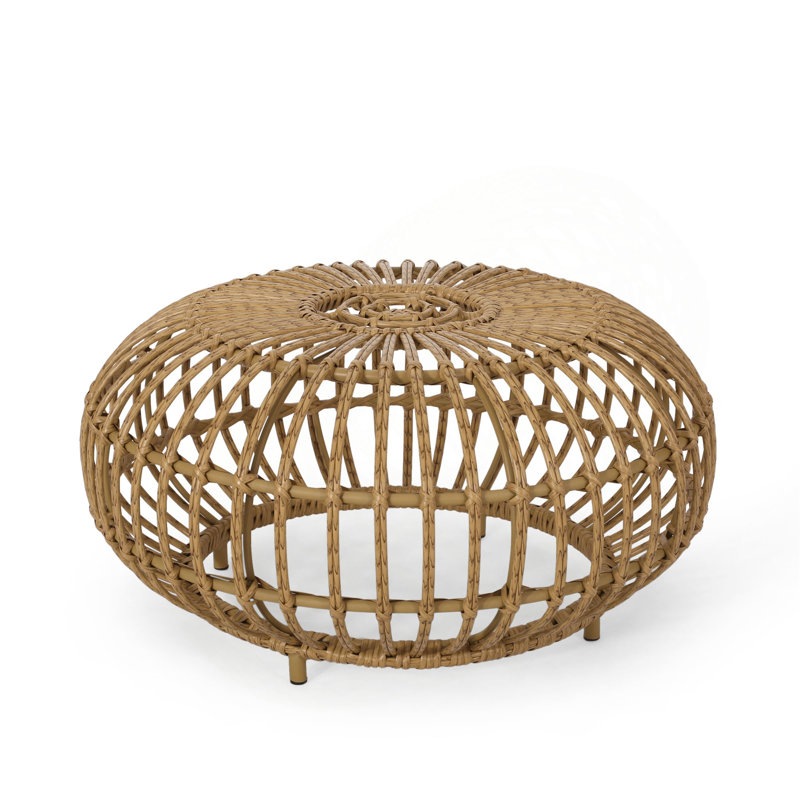 OTTAWA Coffee Table-Bohemian Faux Rattan Weave Accent Table For Indoor Outdoor Use, Handcrafted Round Side Table For Living Room, Patio, Garden,Light Brown Color