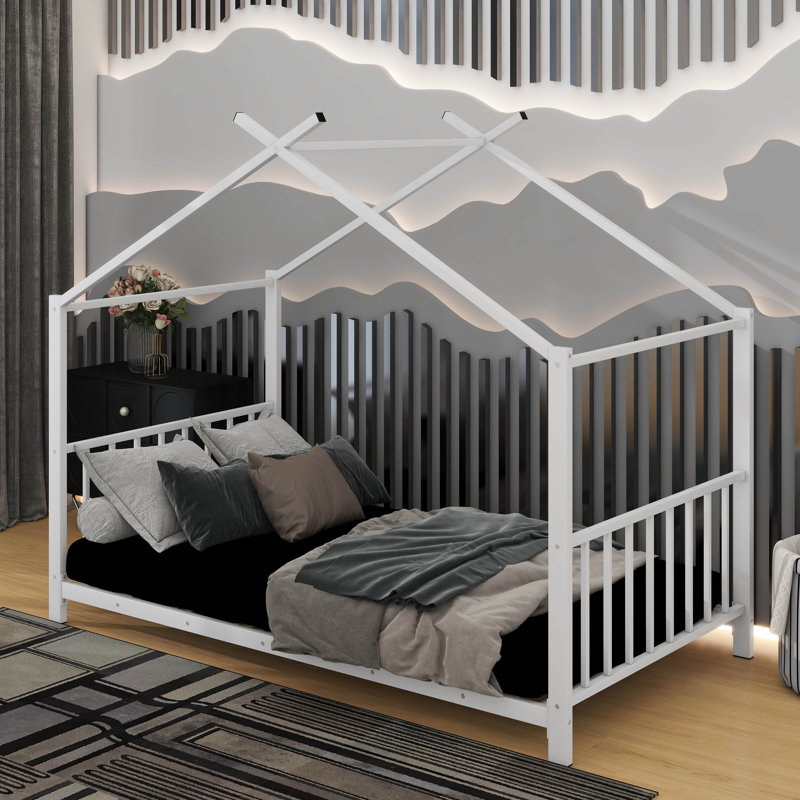 Lit plateforme simple en métal, Blanc