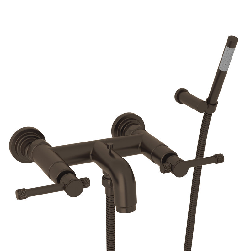 Campo™ Double Handle Wall Mount Clawfoot Tub Faucet, Industrial Metal Lever Handle, Tuscan Brass