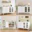 Buffet Farmhouse Buffet, rangement en bois rustique blanc de 55,5 pouces de largeur avec 3 tiroirs et portes escamotables, organisateur de bar à café pour la salle à manger, la cuisine et le salon-1826674351