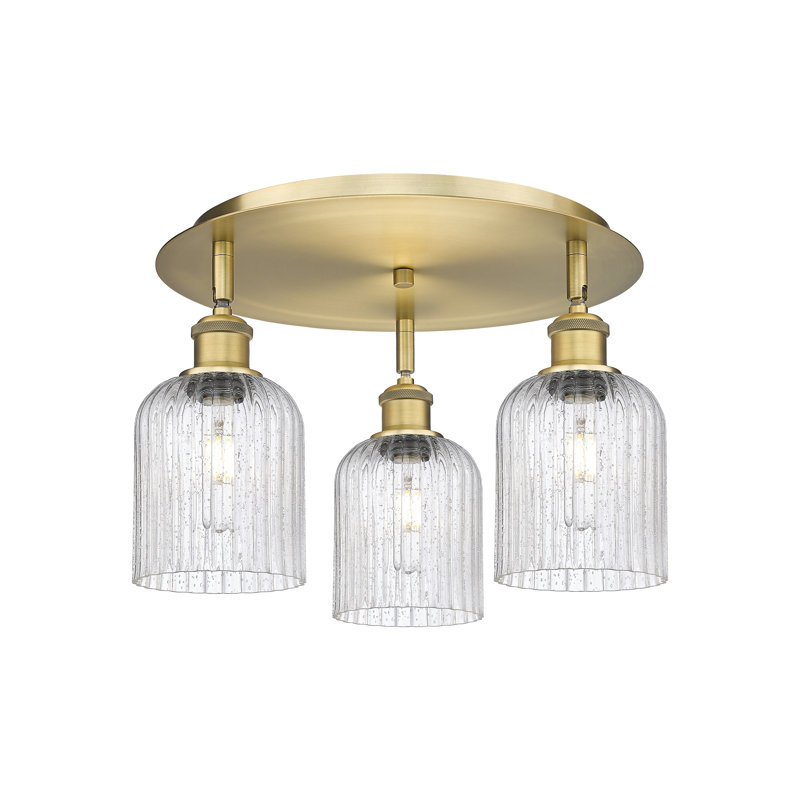 Ballston - Trig - 3 Light 17" Flush Mount, Brushed Brass, Seedy