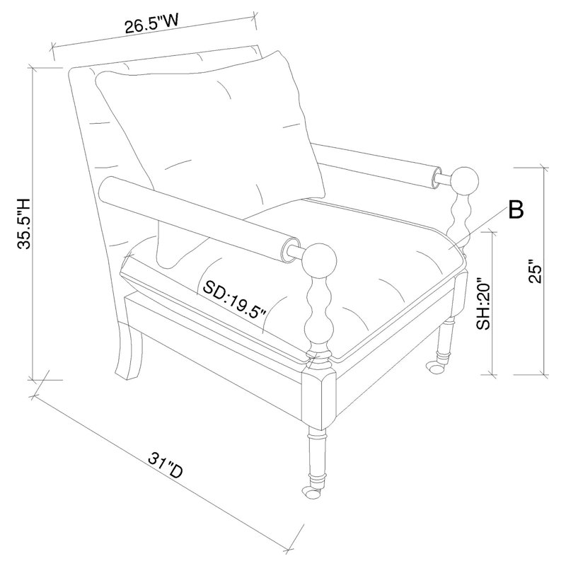 Chaise d'appoint rembourrée avec roulettes Arize, Beige