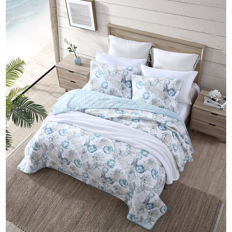 King Size Blue Cotton Reversible Quilt Set