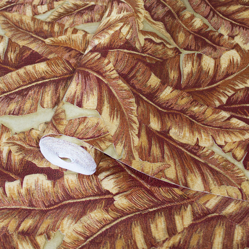 Papier peint tropical à motif de feuilles exotiques Botanical Exotic Plants, Rouge