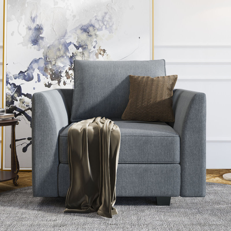 Fauteuil rembourré avec espace de rangement l 35 po Manusite, Mélange de polyester gris bleuté