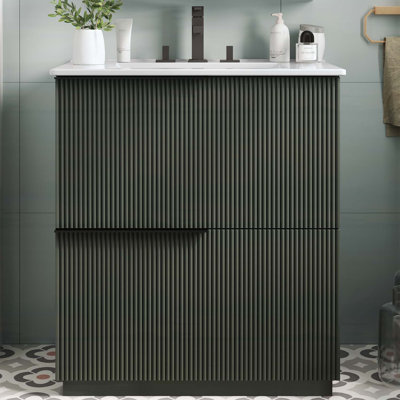 30 Inch Bathroom Vanity with Ceramic Sink,Full-Extension Drawers,Soft Close Slides,and Fluted Design for Modern Bathrooms